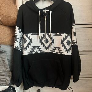 Black Oversized Southwest Cinched Hoodie